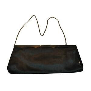 Jessica McClintock Black Satin Elegant Evening Wedding Clutch Bag Purse